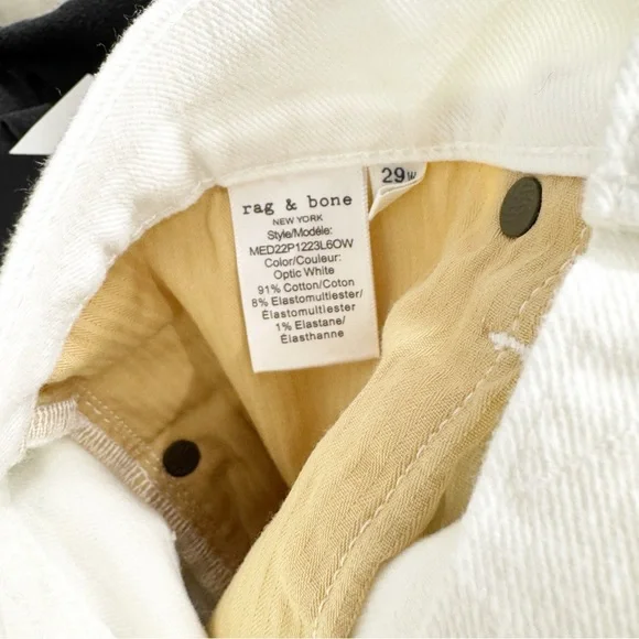NWT Rag & Bone Fit 2 Slim Fit Jeans in Optic White Size 29